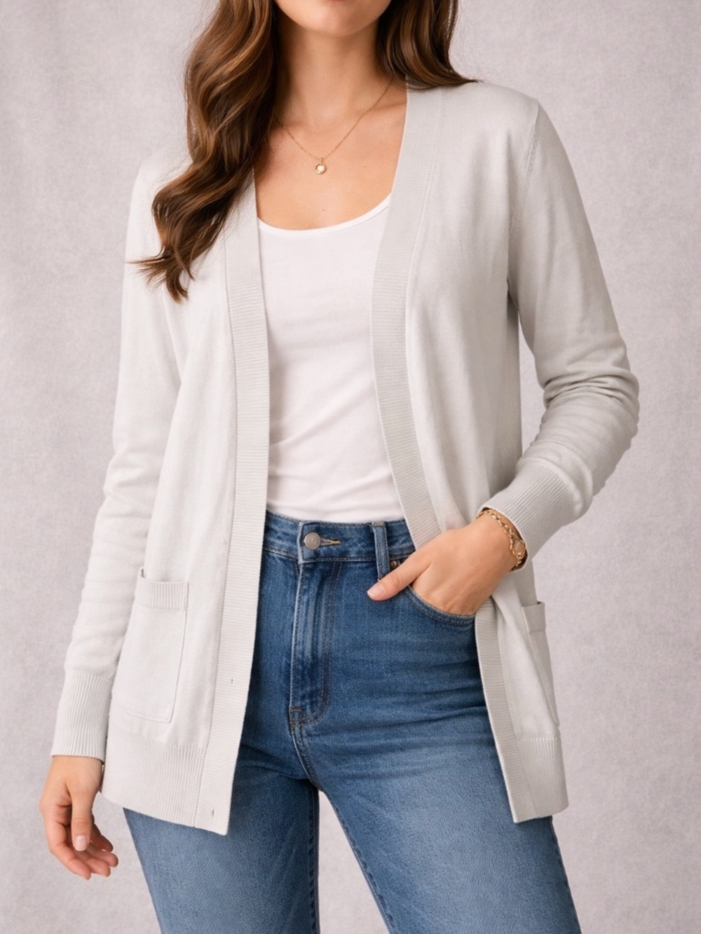 Tahari Cardigan Sweater Womens Size Small Gray Classic Open Preppy